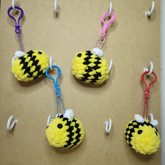 Crochet Small Keychain Plush Bee Black and Yellow Bumblebee