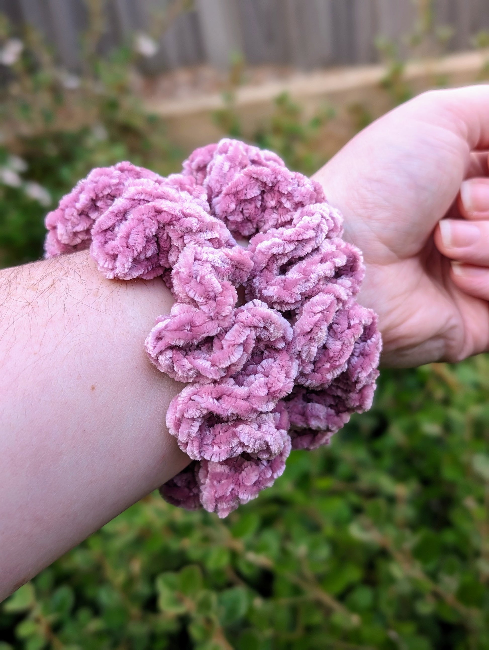 Pink crochet scrunchies handmade